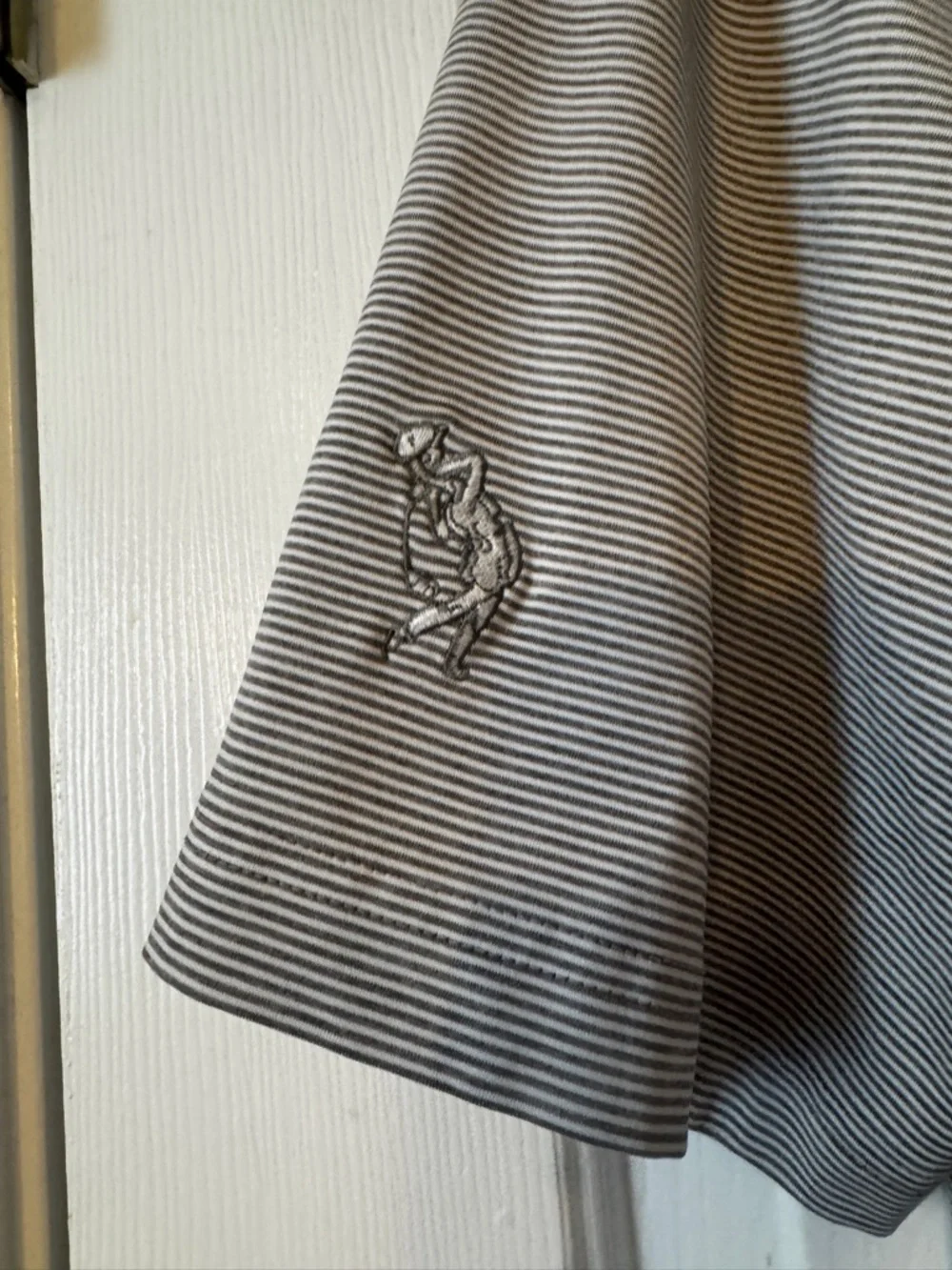 johnnie-O Men's Size Medium Striped Polo with Logo on Sleeve